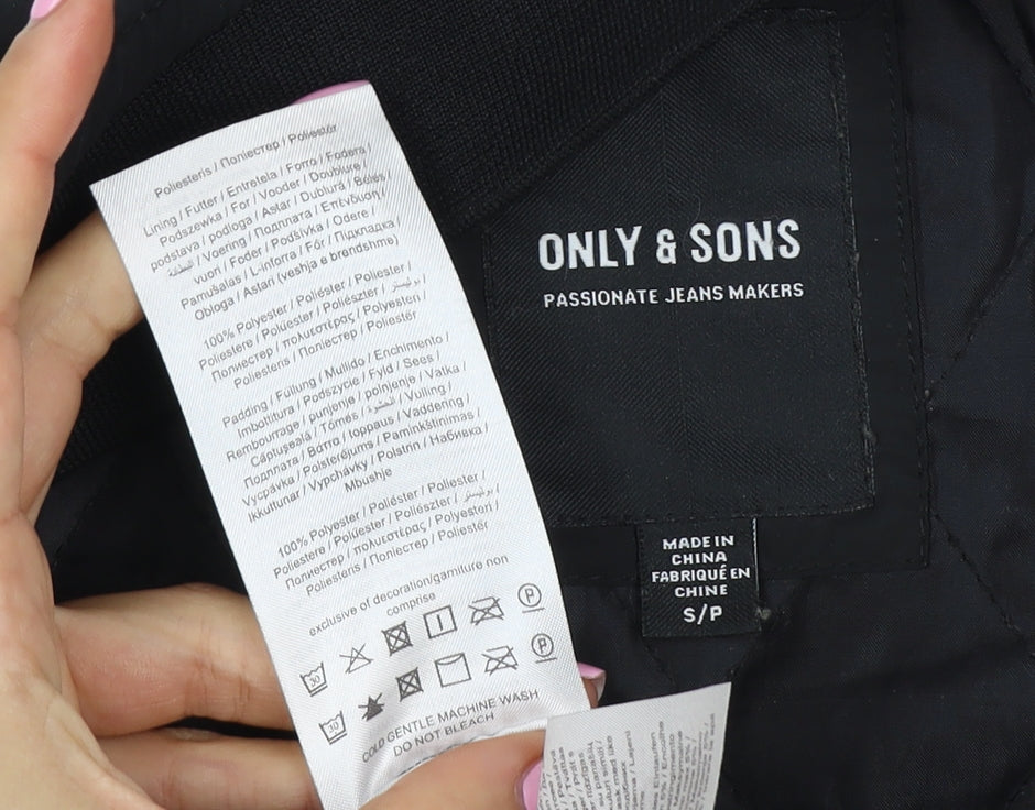 Only & Sons Men’s Black S Bomber Jacket Padded Snap Button
