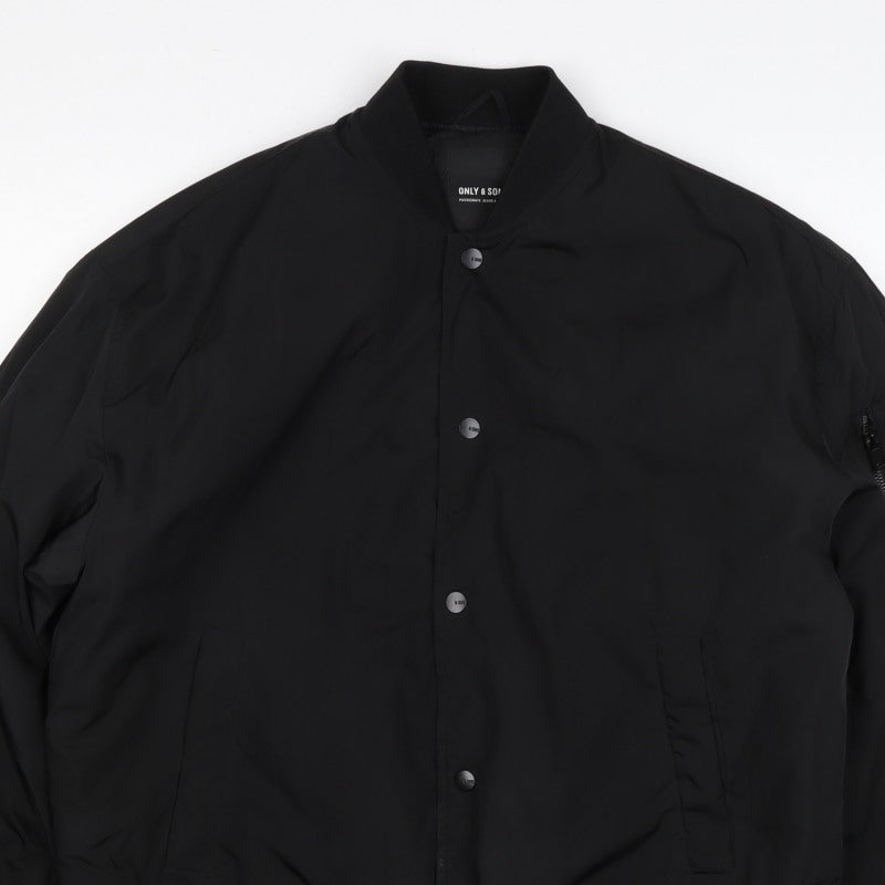 Only & Sons Men’s Black S Bomber Jacket Padded Snap Button