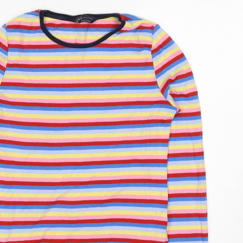 M&S Women’s Multicoloured Stripe Cotton Long Sleeve Basic T-Shirt Size 10