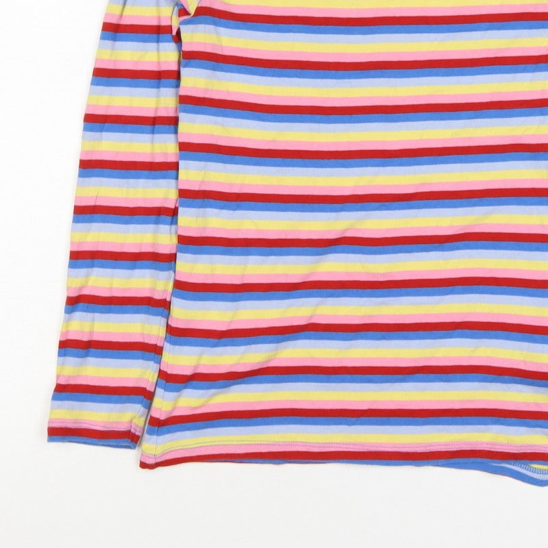 M&S Women’s Multicoloured Stripe Cotton Long Sleeve Basic T-Shirt Size 10