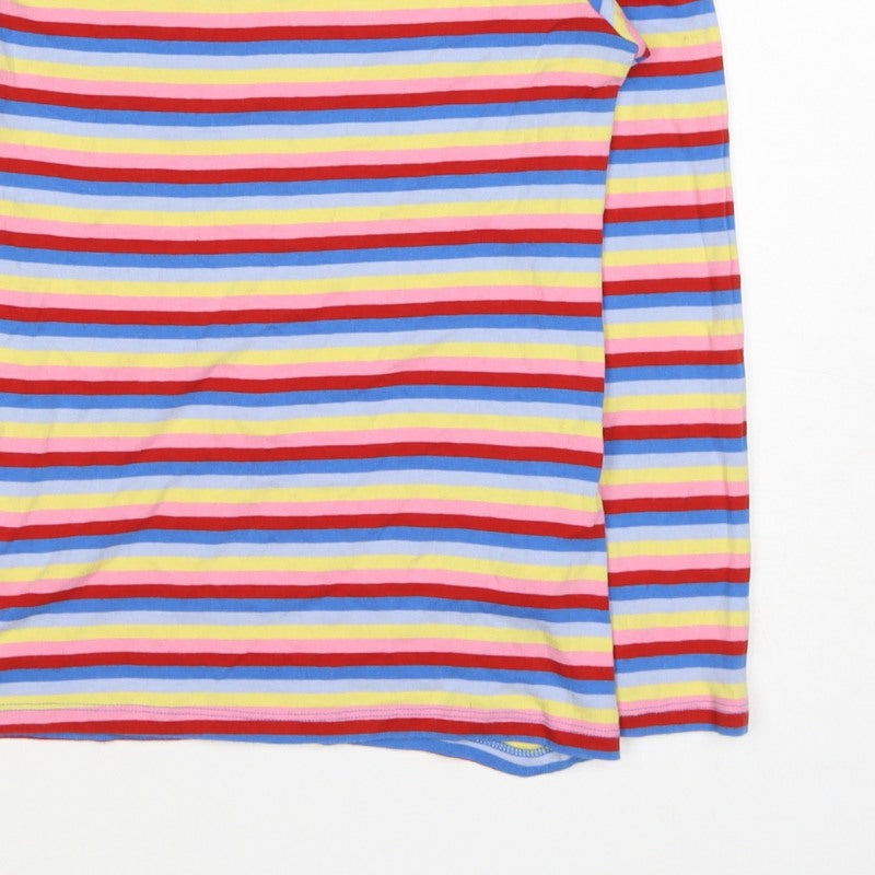 M&S Women’s Multicoloured Stripe Cotton Long Sleeve Basic T-Shirt Size 10