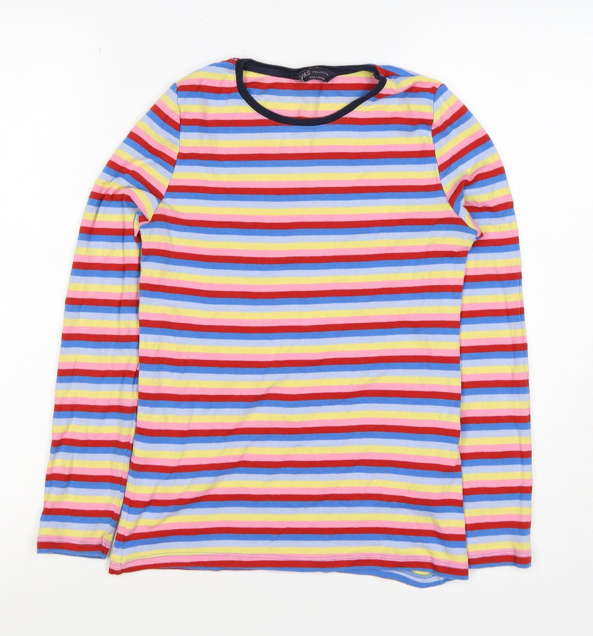 M&S Women’s Multicoloured Stripe Cotton Long Sleeve Basic T-Shirt Size 10