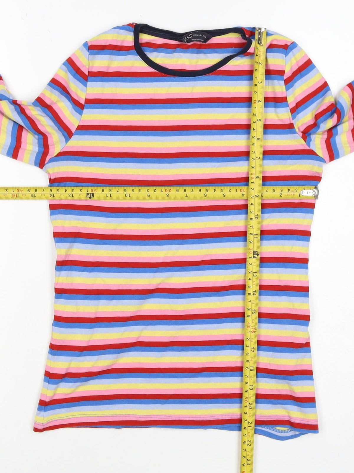 M&S Women’s Multicoloured Stripe Cotton Long Sleeve Basic T-Shirt Size 10