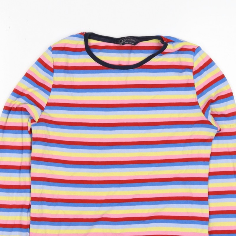 M&S Women’s Multicoloured Stripe Cotton Long Sleeve Basic T-Shirt Size 10