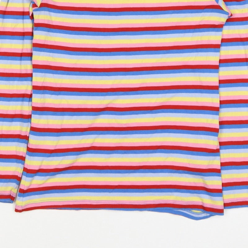 M&S Women’s Multicoloured Stripe Cotton Long Sleeve Basic T-Shirt Size 10