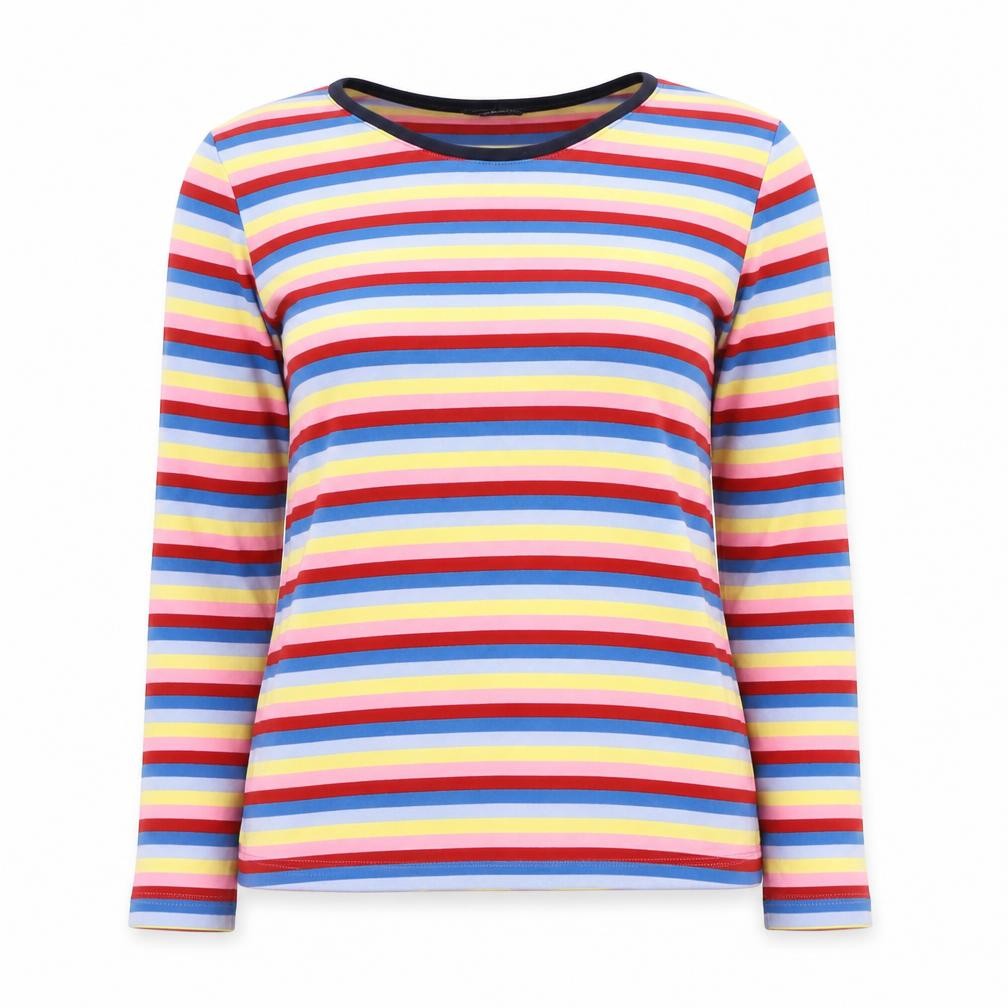 M&S Women’s Multicoloured Stripe Cotton Long Sleeve Basic T-Shirt Size 10