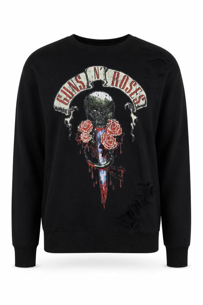 Guns N’ Roses Women’s Black UK 10 Pullover Skull Graphic Sweatshirt