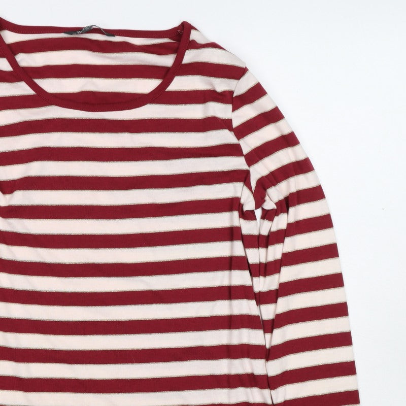 Bonmarche Women Red Stripe Gold Glitter Jersey Long Sleeve Top UK 16