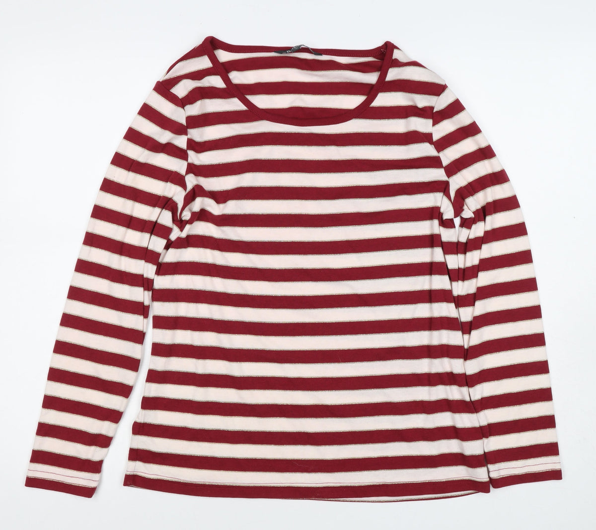 Bonmarche Women Red Stripe Gold Glitter Jersey Long Sleeve Top UK 16