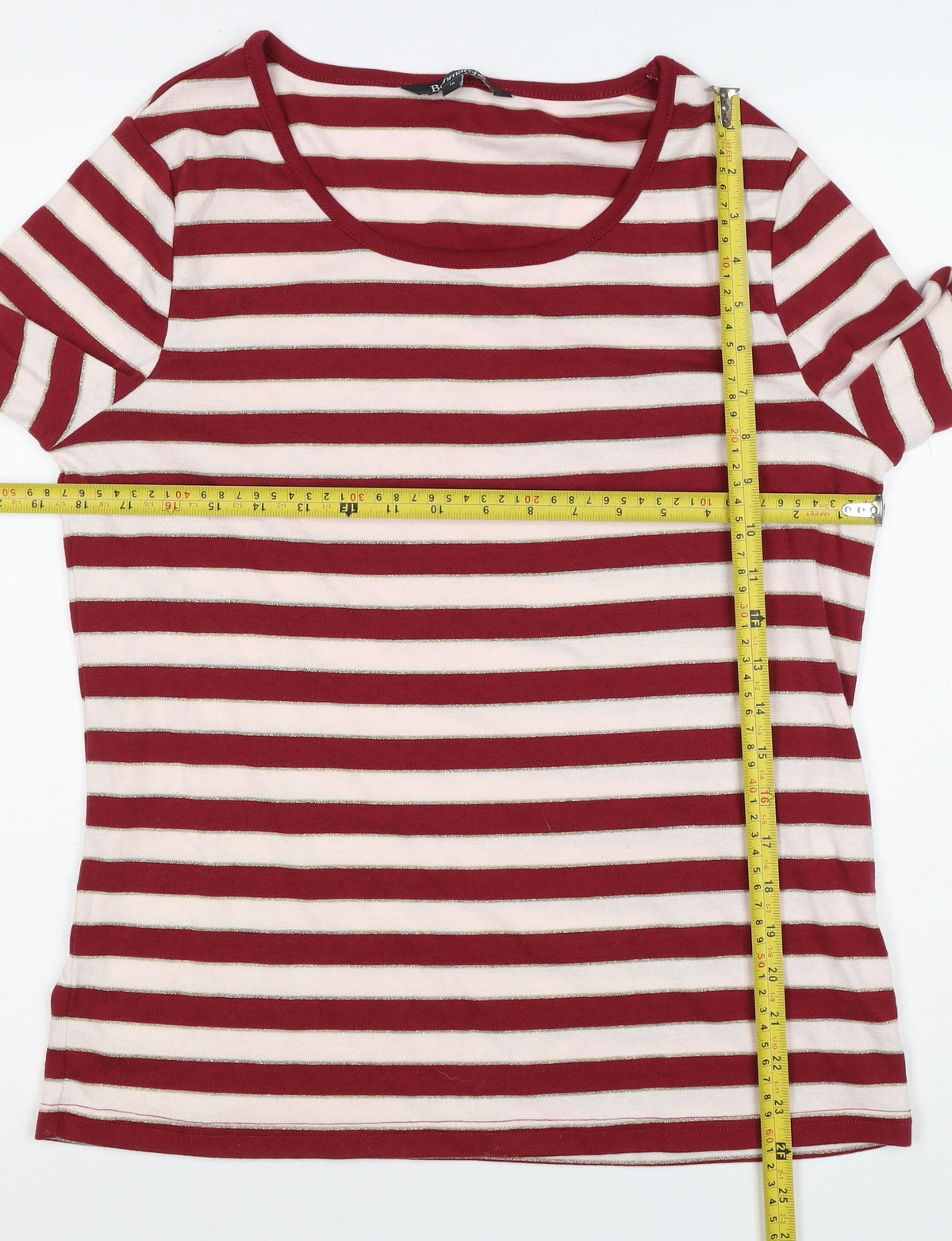 Bonmarche Women Red Stripe Gold Glitter Jersey Long Sleeve Top UK 16