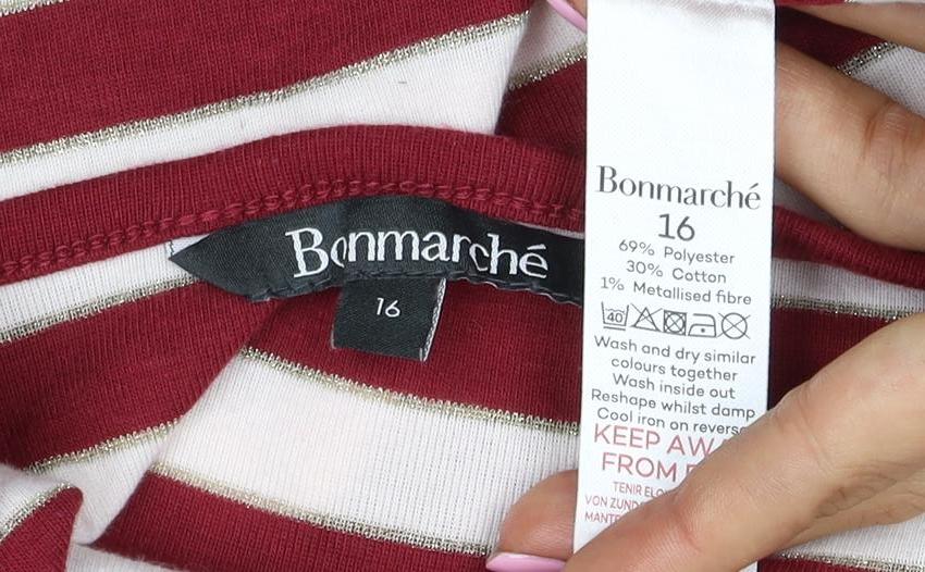 Bonmarche Women Red Stripe Gold Glitter Jersey Long Sleeve Top UK 16