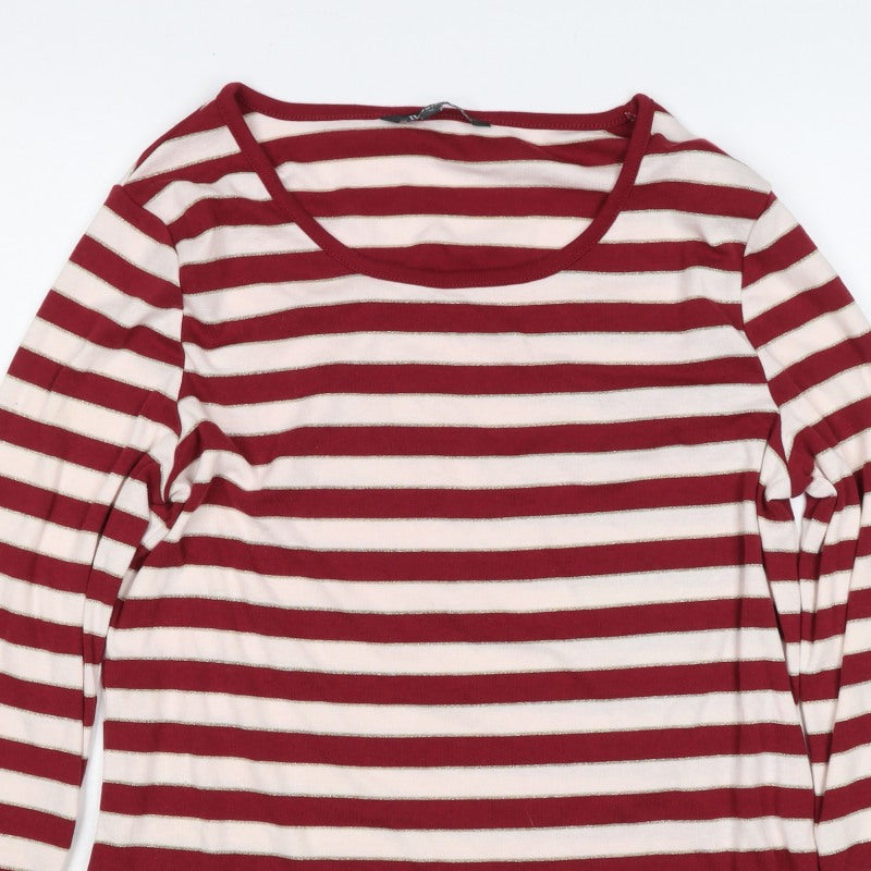 Bonmarche Women Red Stripe Gold Glitter Jersey Long Sleeve Top UK 16