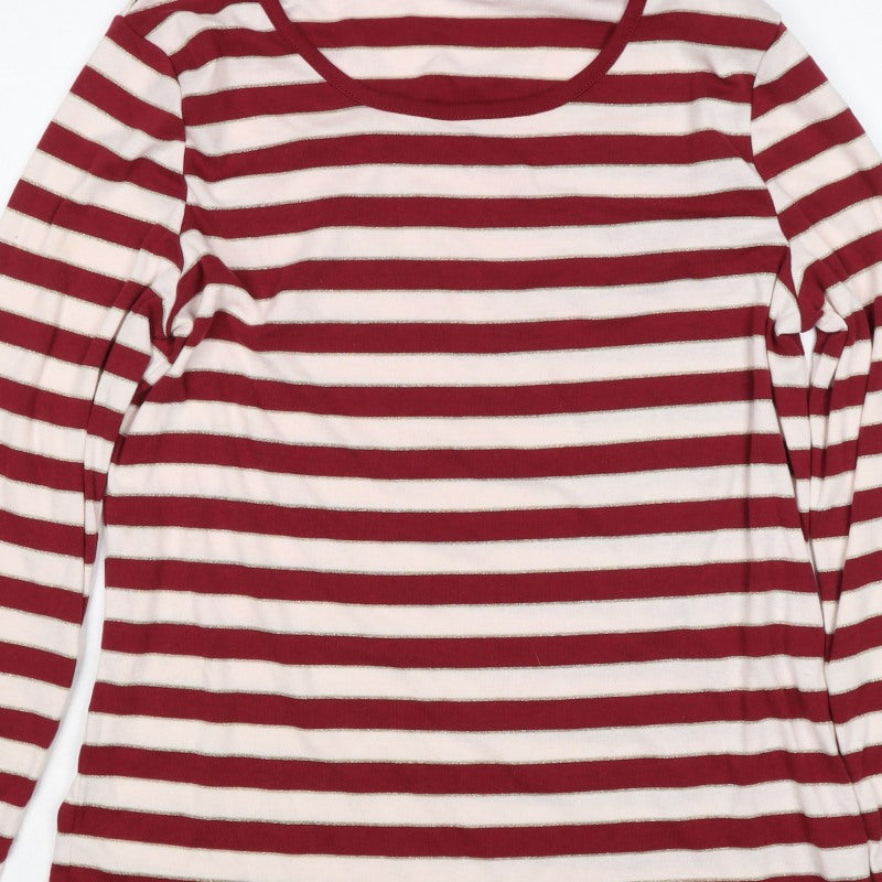Bonmarche Women Red Stripe Gold Glitter Jersey Long Sleeve Top UK 16
