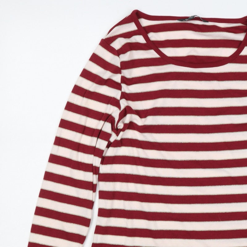 Bonmarche Women Red Stripe Gold Glitter Jersey Long Sleeve Top UK 16