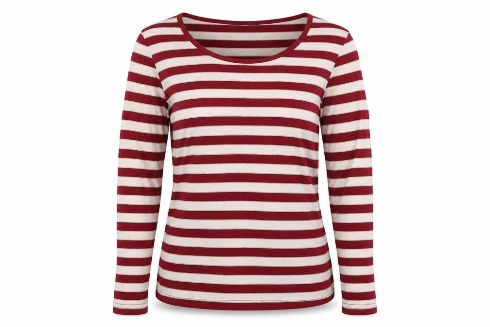 Bonmarche Women Red Stripe Gold Glitter Jersey Long Sleeve Top UK 16
