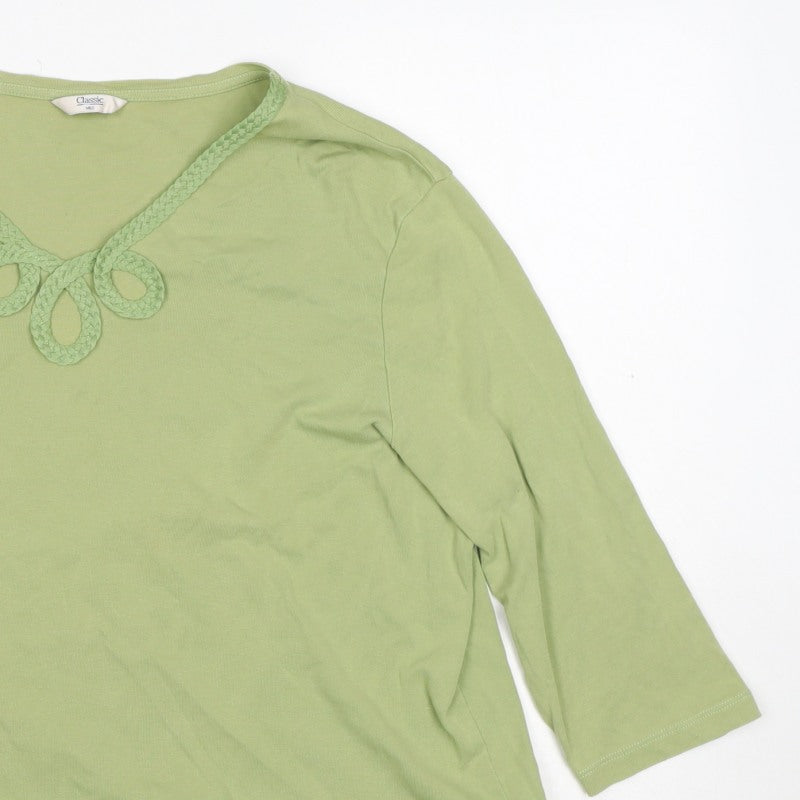 Marks & Spencer Women Green UK 20 Cotton V-Neck 3/4 Sleeve Top