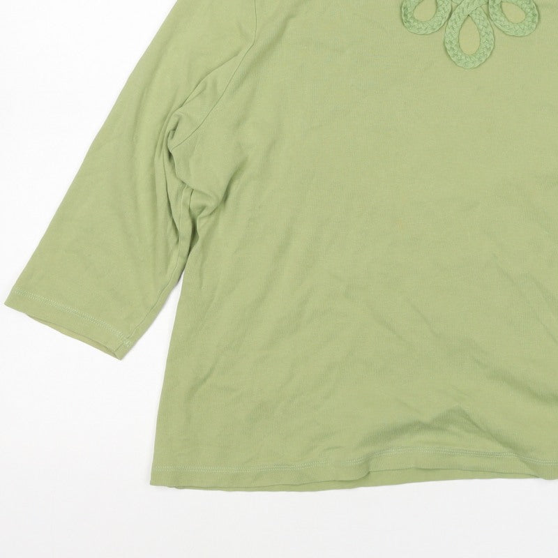 Marks & Spencer Women Green UK 20 Cotton V-Neck 3/4 Sleeve Top