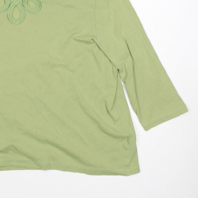 Marks & Spencer Women Green UK 20 Cotton V-Neck 3/4 Sleeve Top