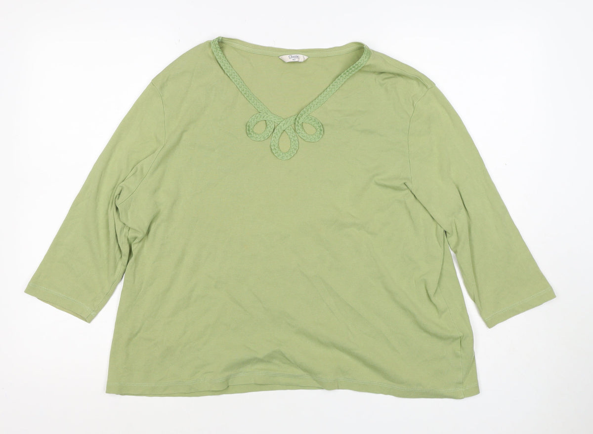 Marks & Spencer Women Green UK 20 Cotton V-Neck 3/4 Sleeve Top