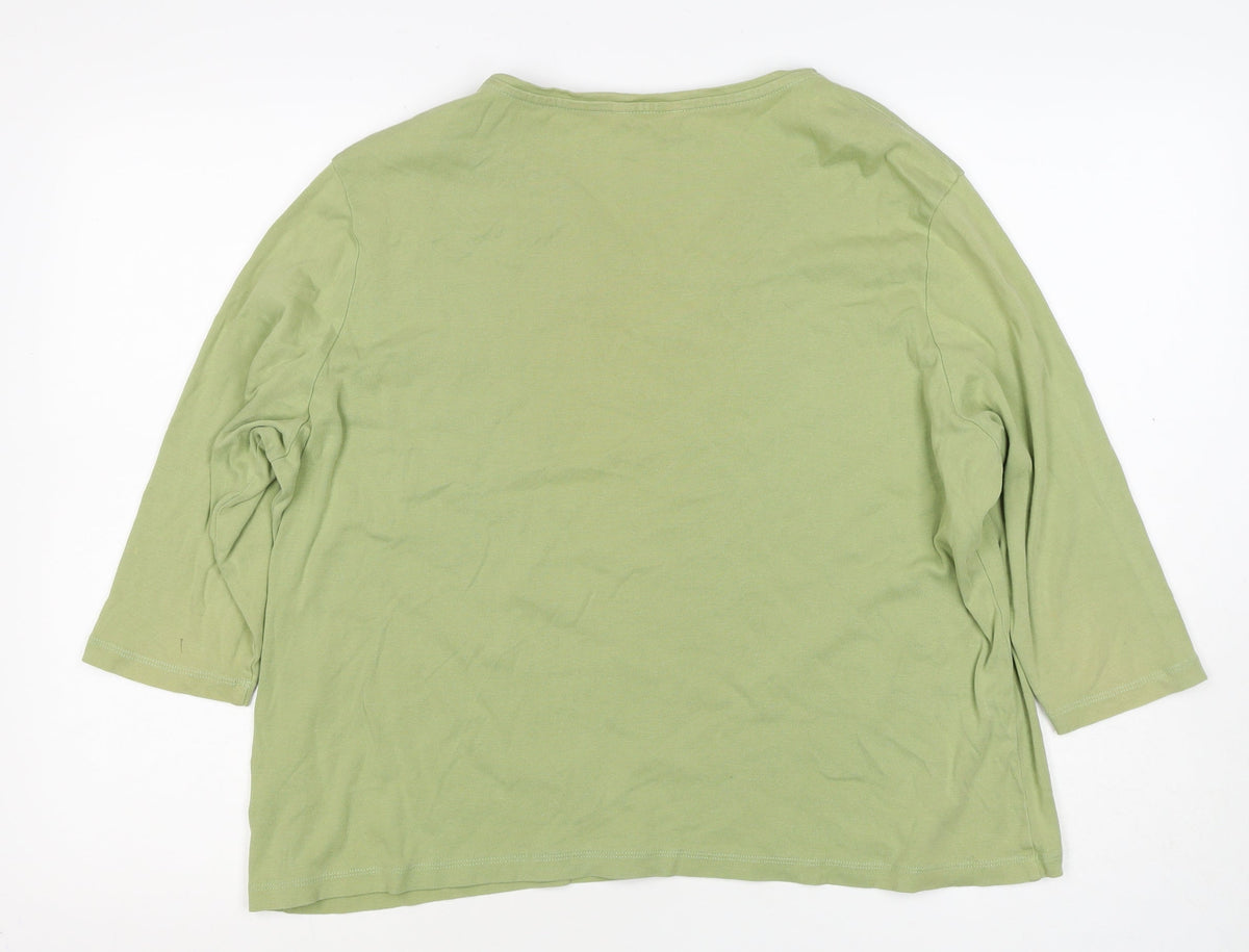 Marks & Spencer Women Green UK 20 Cotton V-Neck 3/4 Sleeve Top