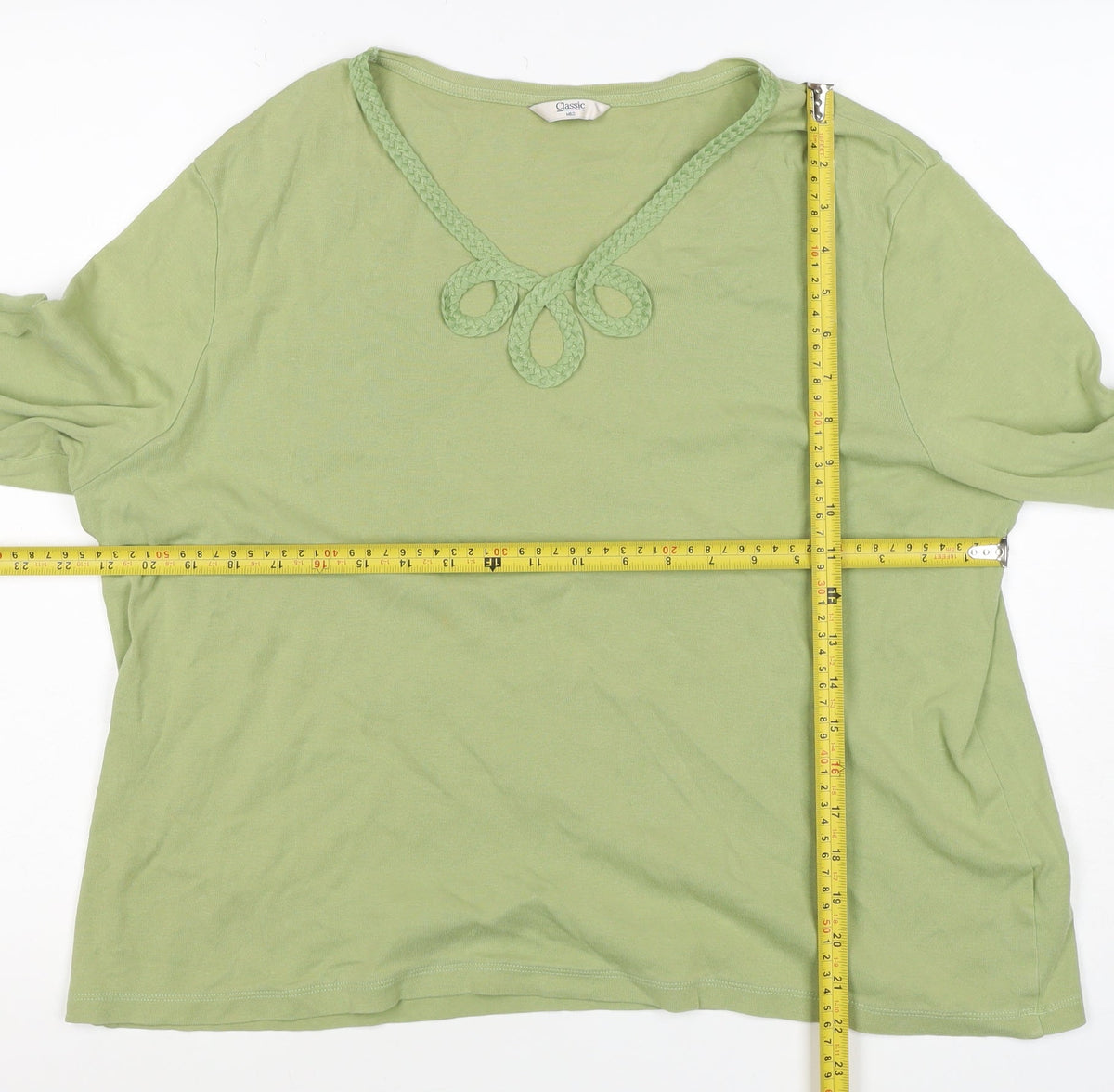 Marks & Spencer Women Green UK 20 Cotton V-Neck 3/4 Sleeve Top