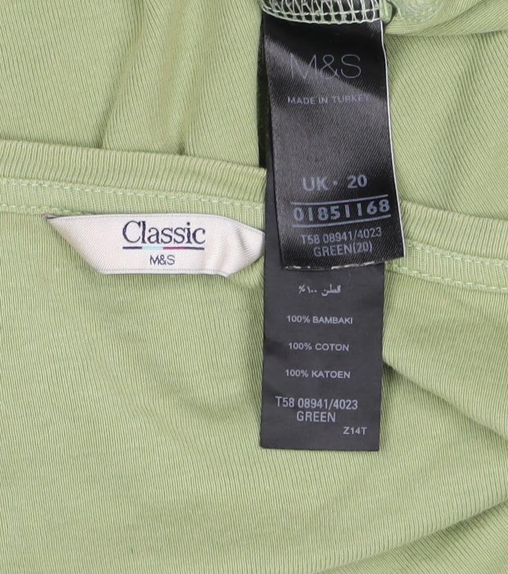 Marks & Spencer Women Green UK 20 Cotton V-Neck 3/4 Sleeve Top