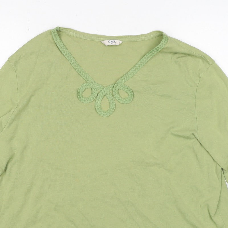 Marks & Spencer Women Green UK 20 Cotton V-Neck 3/4 Sleeve Top
