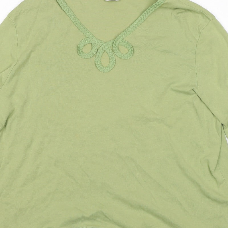 Marks & Spencer Women Green UK 20 Cotton V-Neck 3/4 Sleeve Top