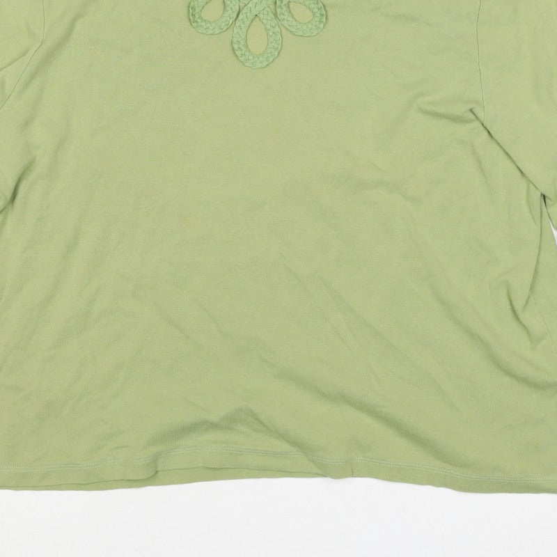 Marks & Spencer Women Green UK 20 Cotton V-Neck 3/4 Sleeve Top