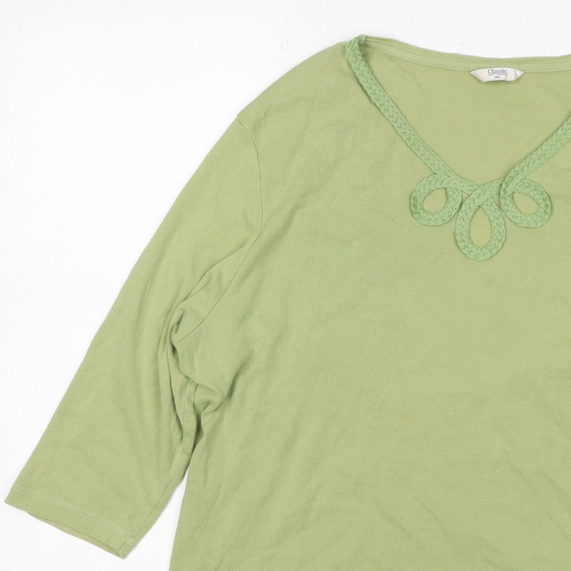 Marks & Spencer Women Green UK 20 Cotton V-Neck 3/4 Sleeve Top