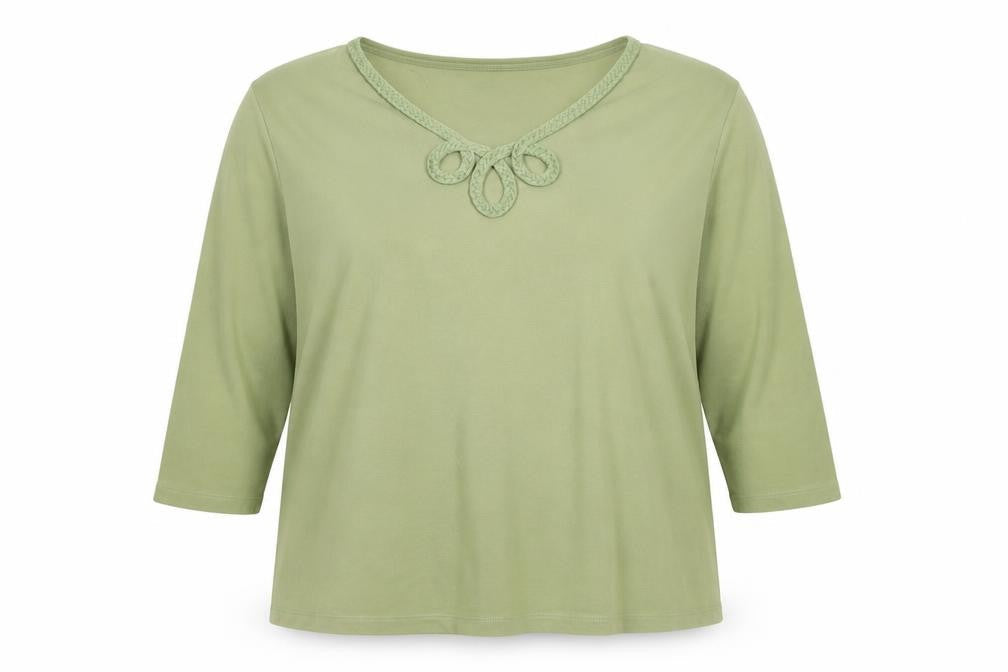 Marks & Spencer Women Green UK 20 Cotton V-Neck 3/4 Sleeve Top