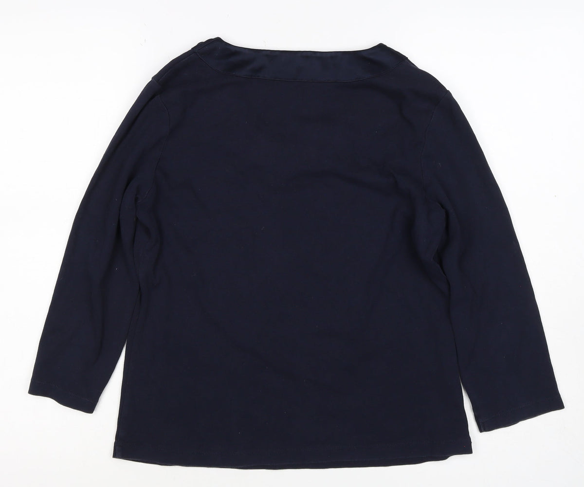 CC Women’s Navy Blue M Cotton Button Trim 3/4 Sleeve Blouse