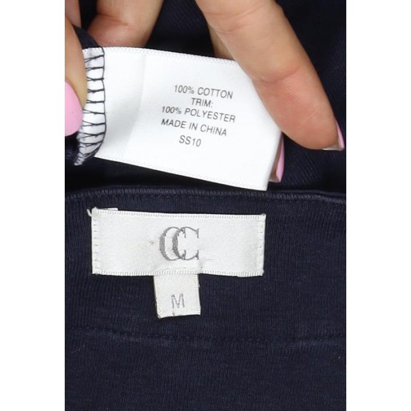 CC Women’s Navy Blue M Cotton Button Trim 3/4 Sleeve Blouse