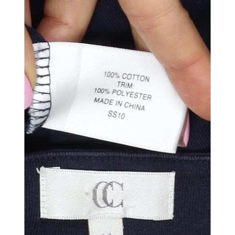 CC Women’s Navy Blue M Cotton Button Trim 3/4 Sleeve Blouse