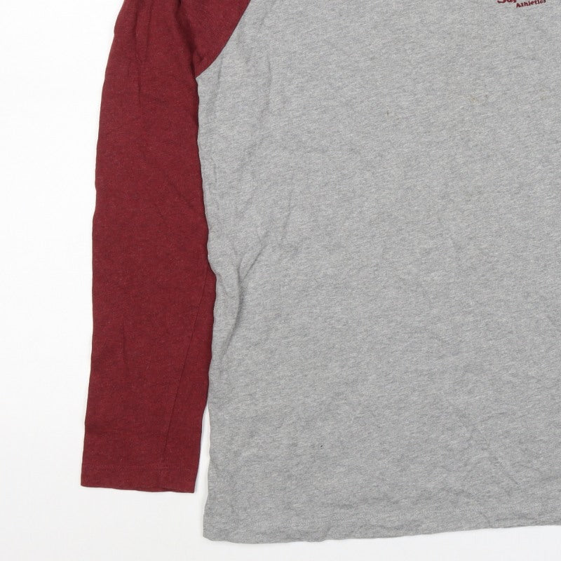 Superdry Men Grey Red S Long Sleeve Colourblock Athletic T-Shirt