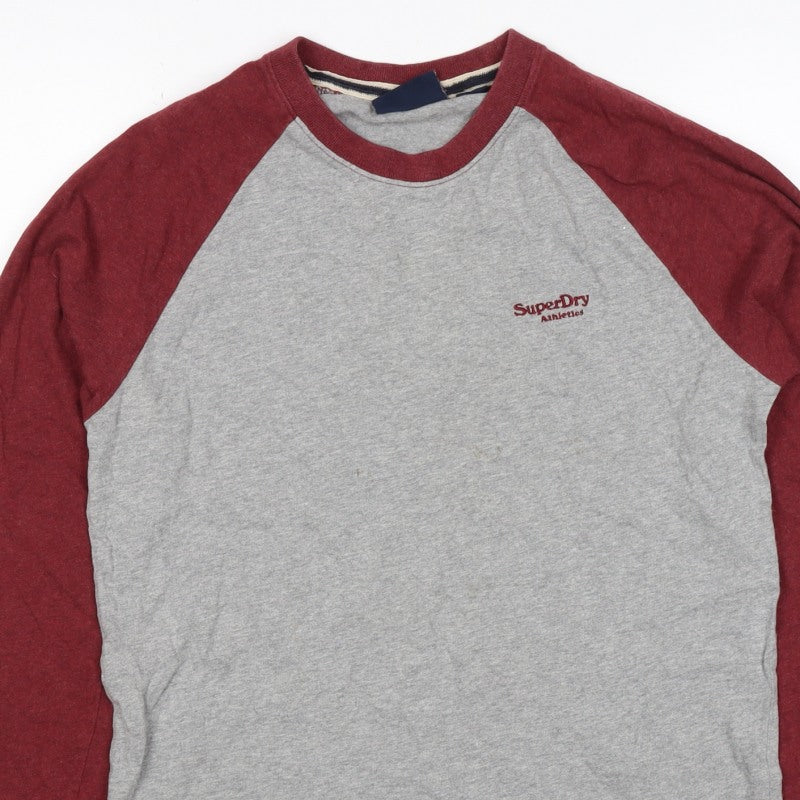 Superdry Men Grey Red S Long Sleeve Colourblock Athletic T-Shirt
