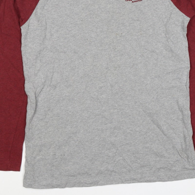 Superdry Men Grey Red S Long Sleeve Colourblock Athletic T-Shirt