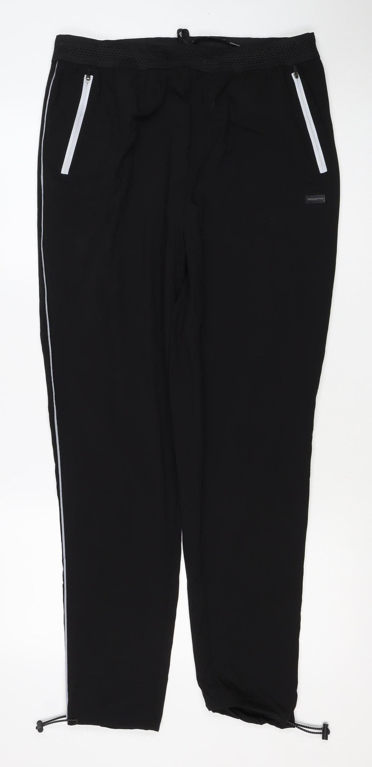 MAN Active Men’s Black L Track Pants Reflective Zip Pockets