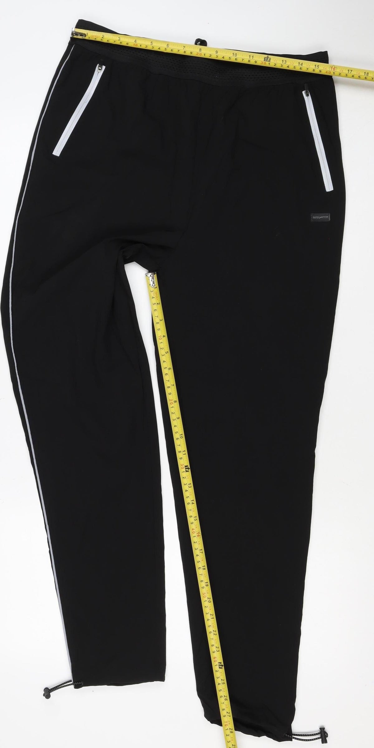 MAN Active Men’s Black L Track Pants Reflective Zip Pockets