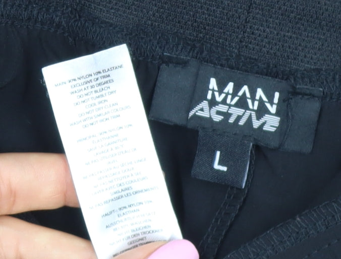MAN Active Men’s Black L Track Pants Reflective Zip Pockets