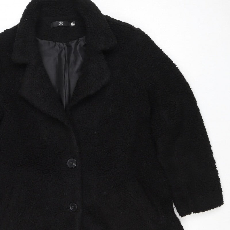 M Women’s Black Teddy Fleece Button Jacket UK 8 Relaxed Fit