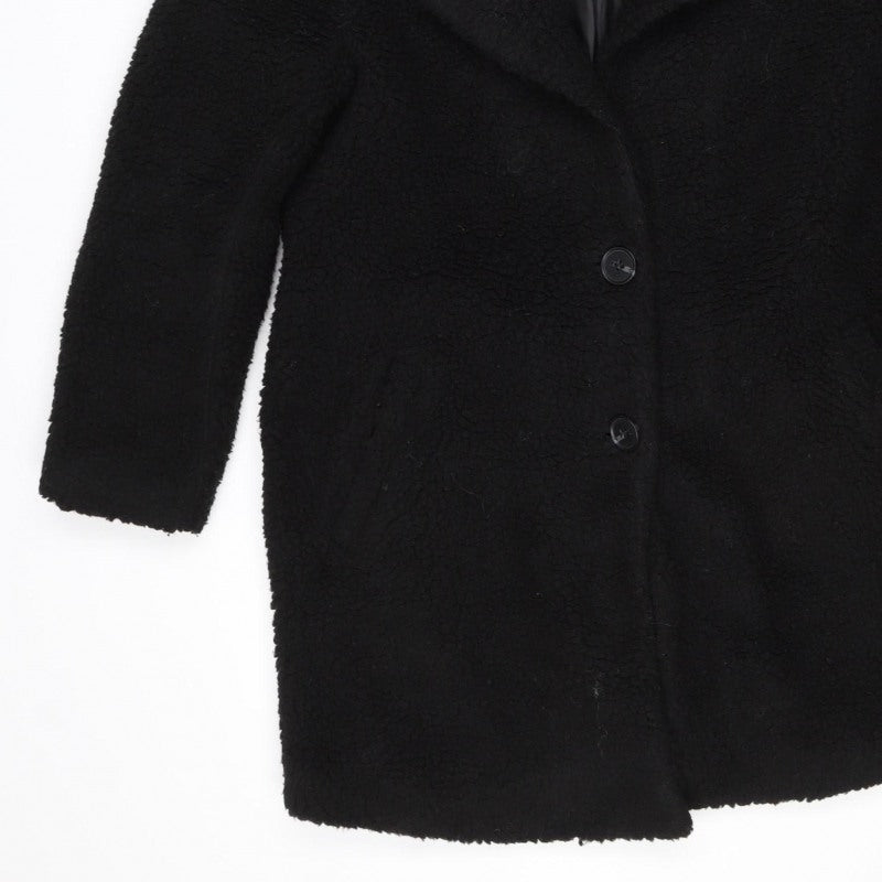 M Women’s Black Teddy Fleece Button Jacket UK 8 Relaxed Fit