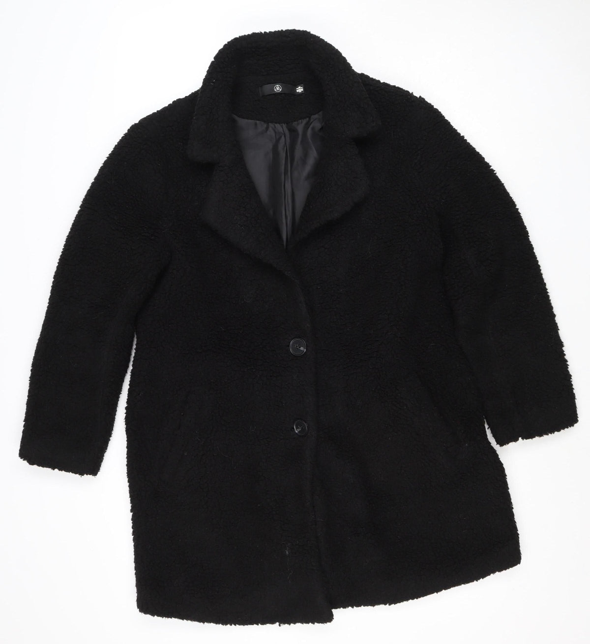 M Women’s Black Teddy Fleece Button Jacket UK 8 Relaxed Fit