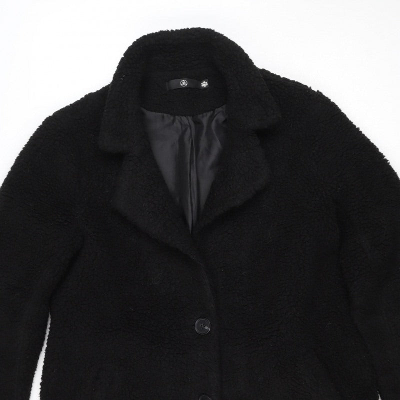 M Women’s Black Teddy Fleece Button Jacket UK 8 Relaxed Fit