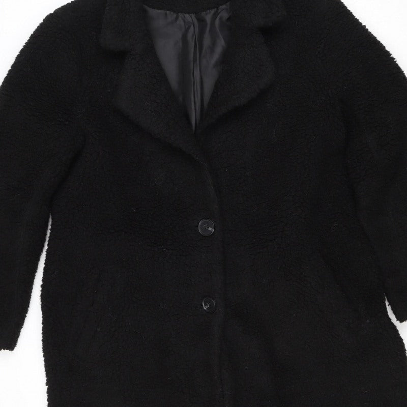 M Women’s Black Teddy Fleece Button Jacket UK 8 Relaxed Fit