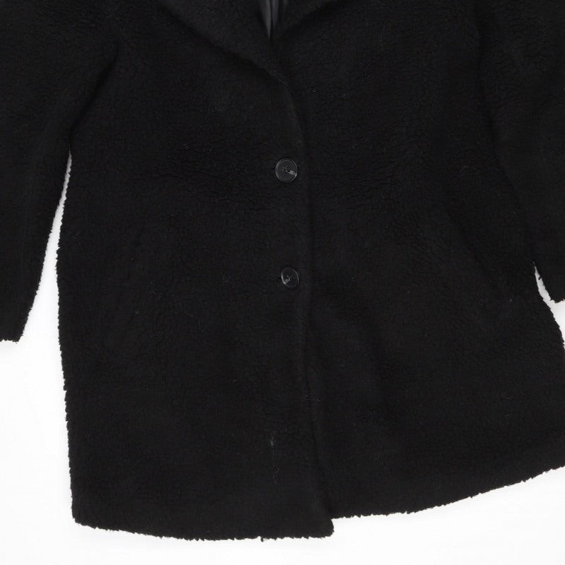 M Women’s Black Teddy Fleece Button Jacket UK 8 Relaxed Fit