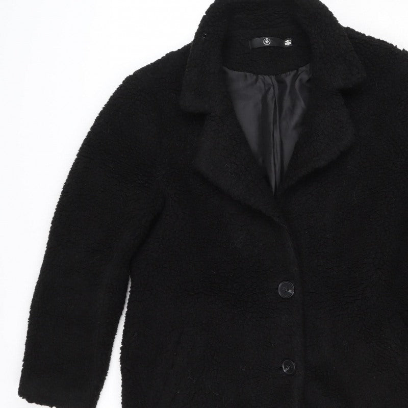 M Women’s Black Teddy Fleece Button Jacket UK 8 Relaxed Fit