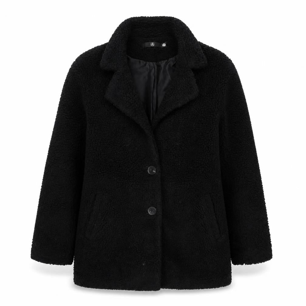 M Women’s Black Teddy Fleece Button Jacket UK 8 Relaxed Fit