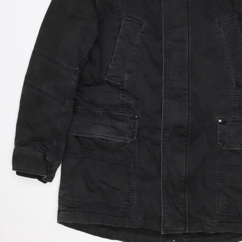 Textile Size Men's Black M Hooded Cotton Parka Jacket
