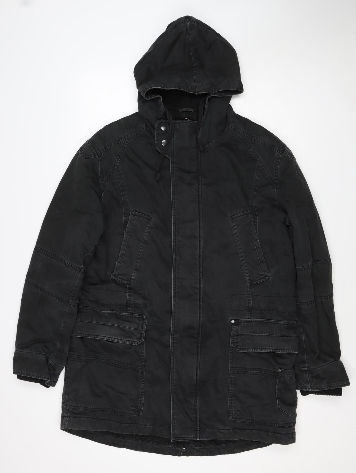 Textile Size Men's Black M Hooded Cotton Parka Jacket